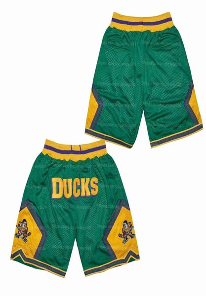 Movie Mighty Ducks Green Basketball Shorts Top costurados com bancos de bolso Bombaim Sxxl4713972