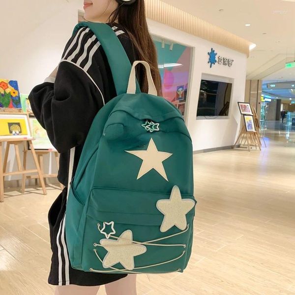 Backpack Korean Sweet All Match Star Backpacks Mulheres japonesas Streetwear Y2K Sacura estética de alta capacidade Kawaii Alunos