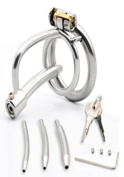 Dispositivi di castità maschile in acciaio inossidabile gabbia di cazzo con catetere uretro Penis Lock Cock Anello di sesso per uomini Castità Belt8475344