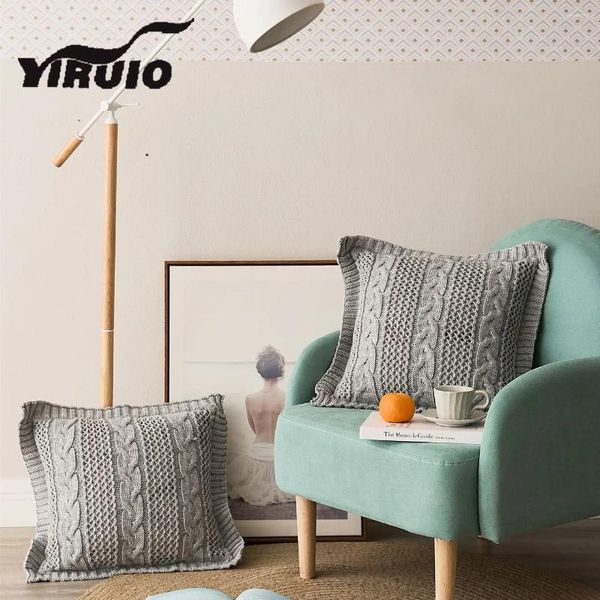 Kissen Yiruio Nordic Twist Kabel Strickabdeckung grau Beige rosa weiche flauschige atmungsaktive Hülle für Sofa Bettstuhl Couch