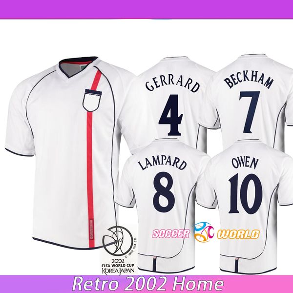 Retro 2002 England Owen Soccer Trikot Home White Gerrard Owen Lampard Rooney Shirts Uniformen S-XXL Hemden Uniformen