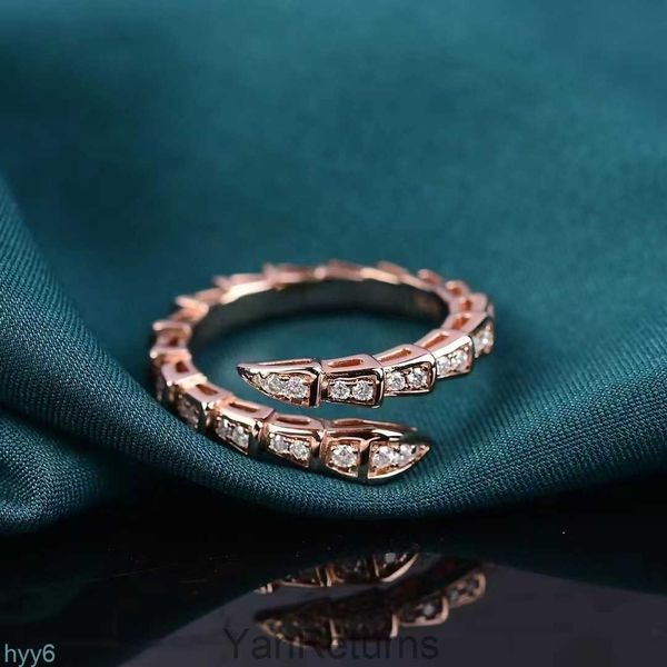 Bvlgaerri Band Designer Ringe Mosang Shibaos Rose Gold Fashion Full Diamond Open Snake Designer Ring 925 reines silbergeplattiert 18K Non weiblich