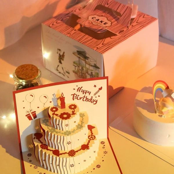 Cartões de aniversário de aniversário musical 3D Pop -up Gift Card com Cartões de presente LED Music com decorações de casamento envelope para mesas