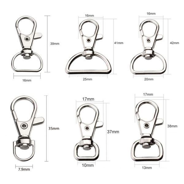 10pcs/pacco in metallo clip clip grilletto grilletto con fibbia per cani keyring keyhooks anello di sostegno anello fai -da -te artigianato chiusura a 6 dimensioni