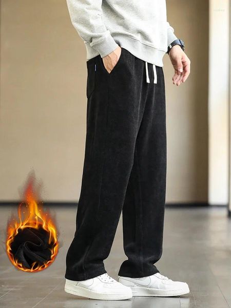 Мужские штаны 2024 Зимние мужчины спортивные штаны флисовые флисовые выровненные теплые широкие широкие дорожки для ног Прямые случайные тепловые брюки плюс размер 8xl