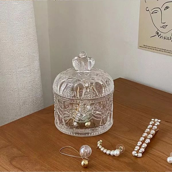 Leichte Luxus -Ins -Stil klare Glaskristall -Aufbewahrungsglas Juwelierschachtel Vintage Decor Ornament Exquisites Schmuck Lagerorganisator Organizer