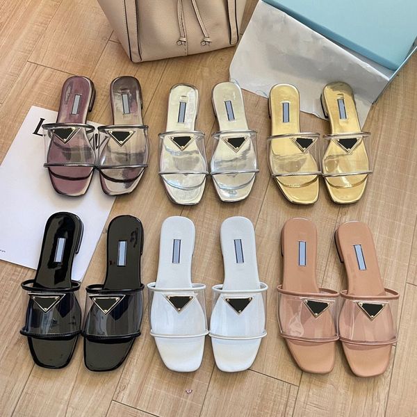 Designer Fashion Women Slide Sandals sandali piatto trasparente bagno di lusso hotel resort scarpe da spiaggia slittano su vetrini aperte vetrini estivi 35-41