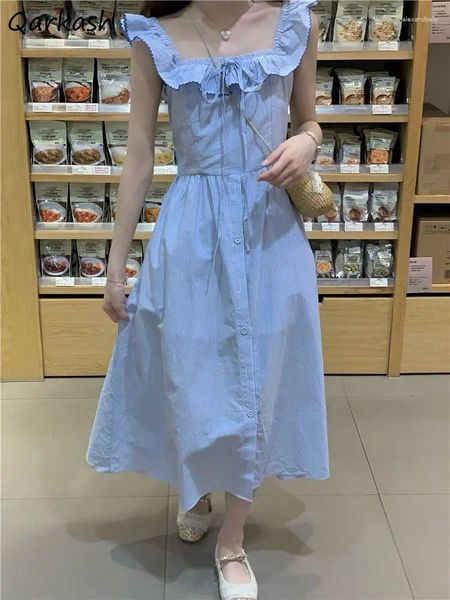 Abiti casual Donne a strisce femminile Ruffles vintage Design Empero in stile coreano estivo harajuku a-line che riduce