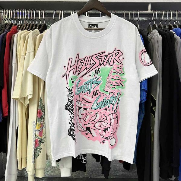 Erkek Tişörtleri Hellstar Mens T-Shirt Stilleri Yaz Yeni Y2K Mektup Baskı Deseni Nefes Alabilir Rahat Hip-Hop Stil J240409