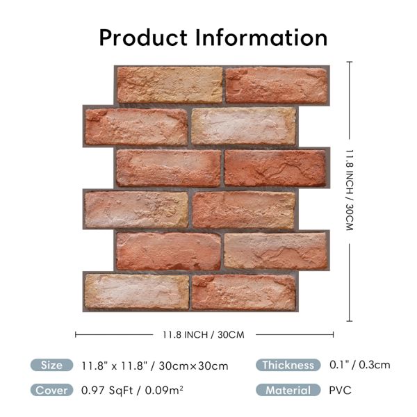 1pc 3d Faux Brick Peel e Stick Parede Painel de parede Vermelho Auto -adesivo Tiles de cozinha Backsplash Sticker Gross Imperperperate Wall Sticker