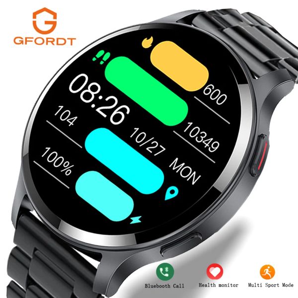 Gfordt New Bluetooth Call Smart Watch Mens Heart Freqüência Blood Oxigênio Monitor de saúde