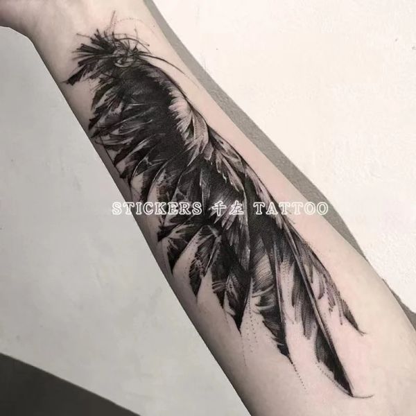 Big Wings Dark temporaneamente falsi tatuaggi Adesivi Floral Floers Fiathers Waterroowuages Et Art Corporal Men Women Cool Adesivos