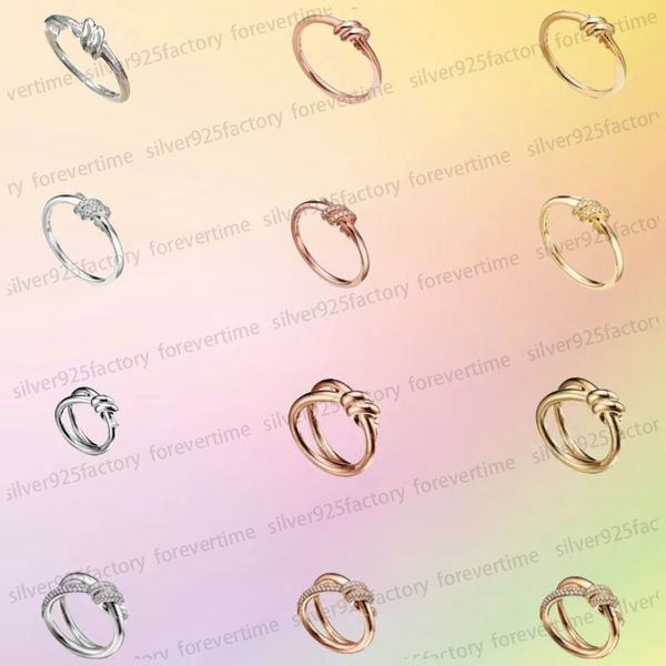 Дизайнерское кольцо Скрученные веревочные кольца для женских ювелирных изделий 925 Серебряный серебряный розовый золото с бриллиантовым популярным модным классическим универсальным кольцом с двойным кольцом многоразмерное