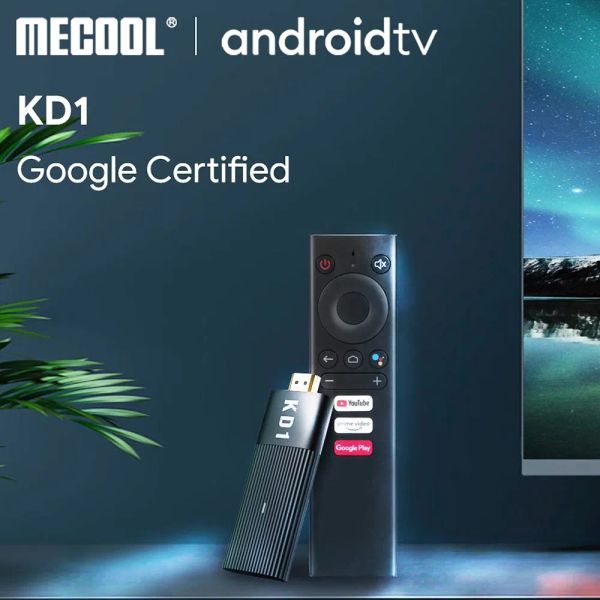 Box MECOOL KD1 TV Stick AMLogic S905Y2 Caixa de TV Android 10 2GB 16GB Suporte Google Certified Voice 1080p 4K 2.4G 5G WiFi Bt TV dongle