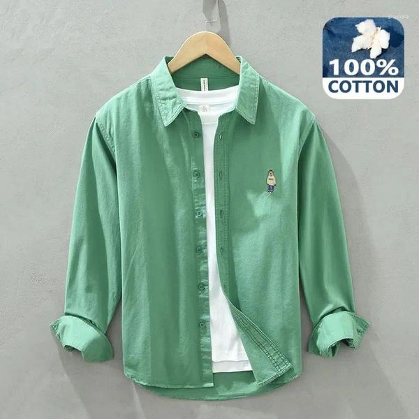 Camicie casual maschile primaverili da ricamo da orso autunno camicia da uomo a manica lunga