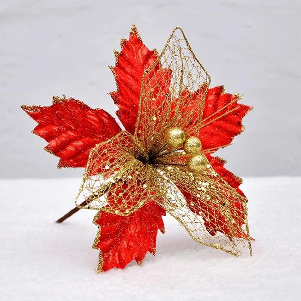 Flores decorativas 22 cm DIY Artificial Christmas Flower Simulation Tree Decoration Wedding Head