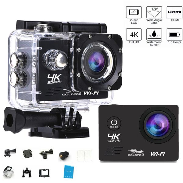 Câmera de câmera esportiva Wi -Fi de câmeras 4K Ultra HD Mini Outdoor 30m Waterproof pode usar com câmeras de capacete de câmera Go Sport Pro Diving Sports Camera