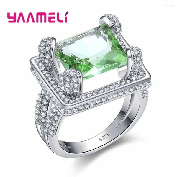 Anelli a grappolo di alta qualità originale 925 gioielli in argento sterling in pietra verde quadrata di dito largo per donne feste