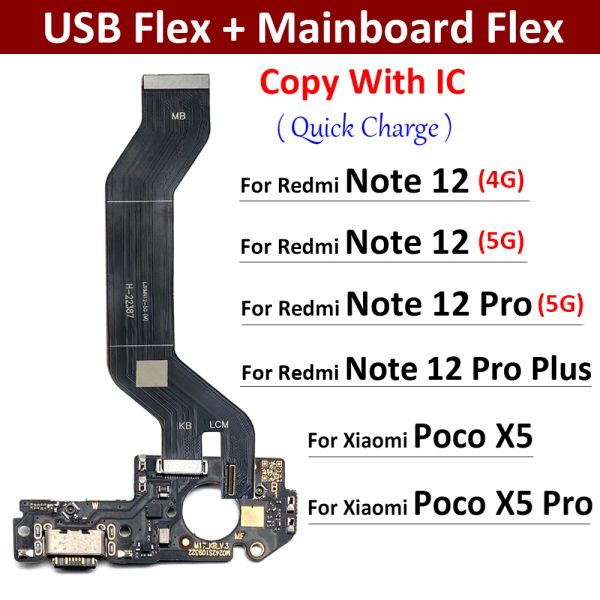 Para Xiaomi Poco X5 Pro Redmi Note 12 Pro Plus 4G 5G Conector USB Carregador de carregamento Placa de cabo Flex com microfone