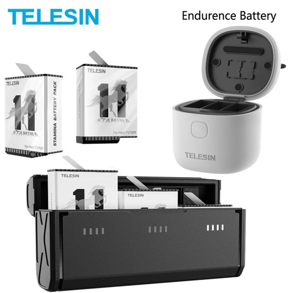 Ladegeräte Telesin Endurce Battery Kit für GoPro11 1750 mAh Akku 3 Slots TF Karten Batteriespeicher Ladegerät für GoPro Hero 11 10 9