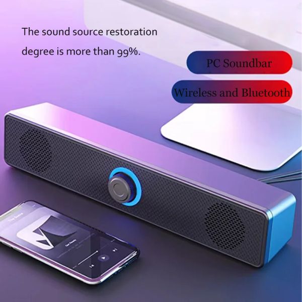 Alto -falantes Computador Bluetooth 5.3 Caixa de som USB Wird Wired Subwoofer Sound Bar para TV PC Laptop Phone