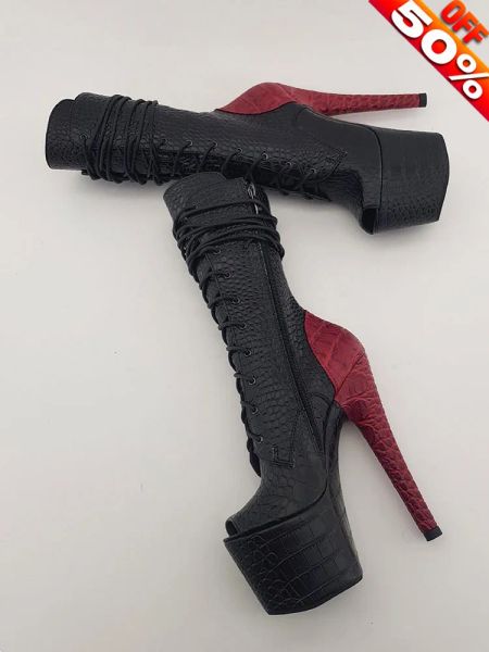 Stiefel Mode exotische Tänzerin 17cm Pole Dance Schuhe Frauen Plattform Stiefel gemischte Farben Nachtclub Models Schnürung Gothic Punk Cross Kleid