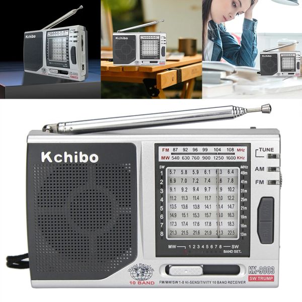 Radio KK9803 Радиоприемник 3,5 мм Джек FM/MW/SW18 Mini Portable Radio Supper Dinker Полный 10 -й полосовой радиоактор, работающий для старейшины