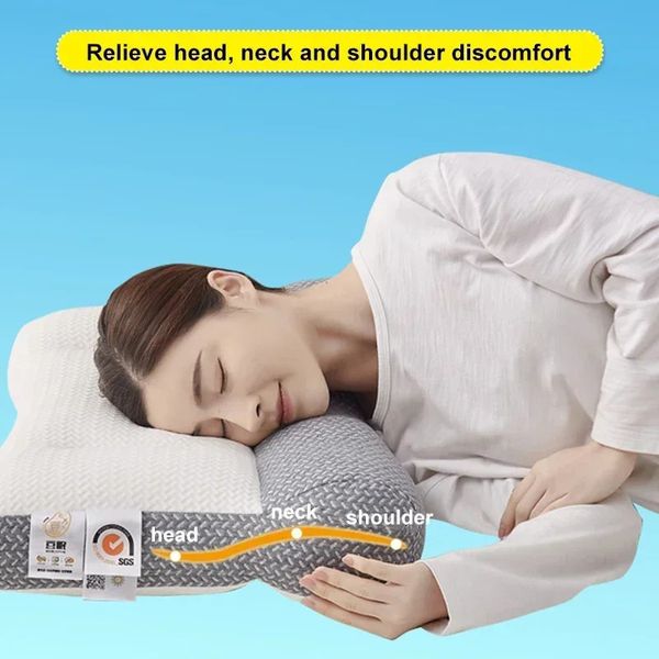 Super Ergonomic Pillow Ortopédico All Posições de Sleeping Contorno Cervical Pillow pescoço para alívio da dor no pescoço e ombro 240325