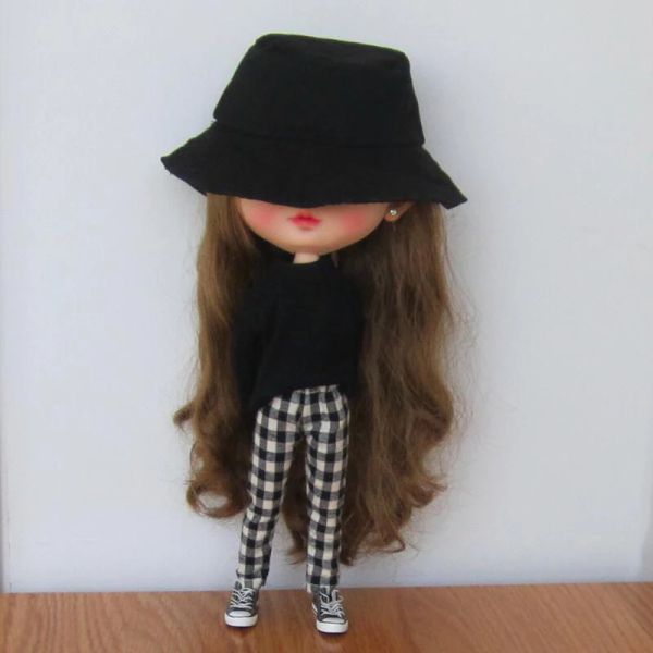 Nova chegada Blythe Doll Black Manga longa Camiseta calça xadra