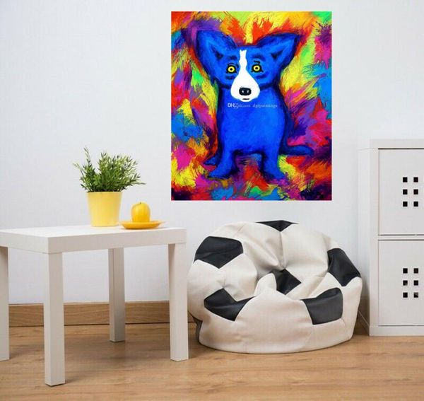 High Quality 100 pintadas à mão modernas pinturas a óleo abstratas nas pinturas de animais azuis Decoração de parede de cães azuis ART AMD68883940850