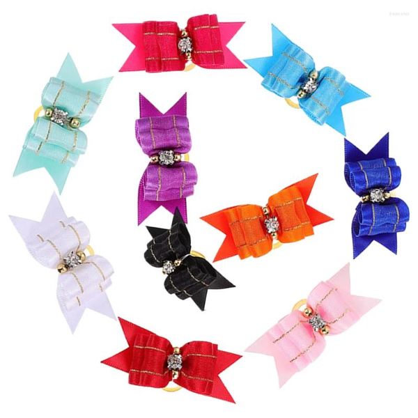 Abbigliamento per cani 10 pezzi fiocchi di fiocco di piccole dimensioni per capelli Accessori per la toelettatura di Natale per cani cravatte di poliestere cuccioli
