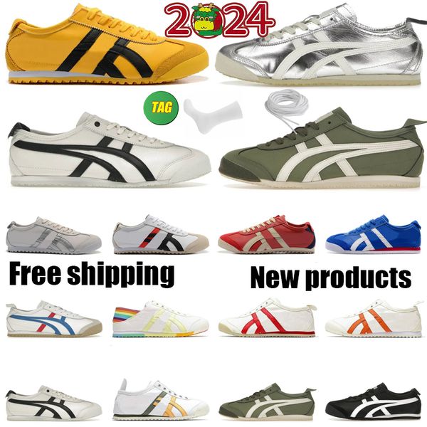 2024 Treinador de sapatos casuais de qualidade Men mexico 66 Slip-On Leather Lace-up Sneakers Gum vela prata branca amarela verde feminino treinadores esportivos gai baixo preço 36-45