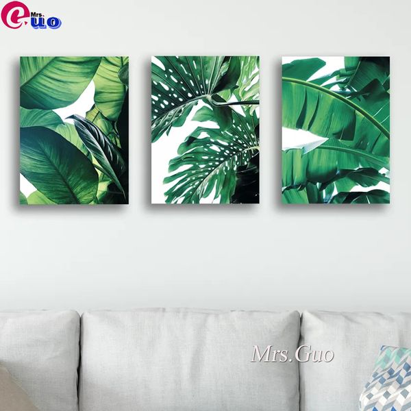 DIY Pırlanta Boyama Triptych Yeşil Yaprak Muz Yaprak Pırlanta Mozaik Çapraz Dikiş Resimleri 5D Elmas Nakış Tesisi