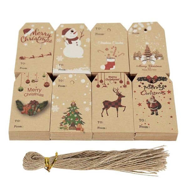 Rótulo de cartão -presente de Natal 100pcs Santa Tags de Feliz Natal para a decoração de embalagem atual Ano Novo Ornament Kraft Paper