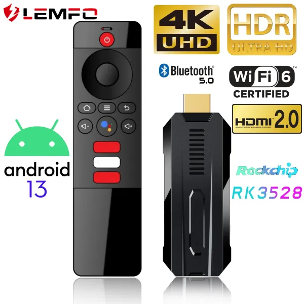 Box Lemfo ATV Android 13 Smart TV Stick Chipset RK3528 Supporto 8K 4K WiFi6 2GB 16GB BT5.0 2023 Assistente vocale PK H20 TOX3 BTV13 W2