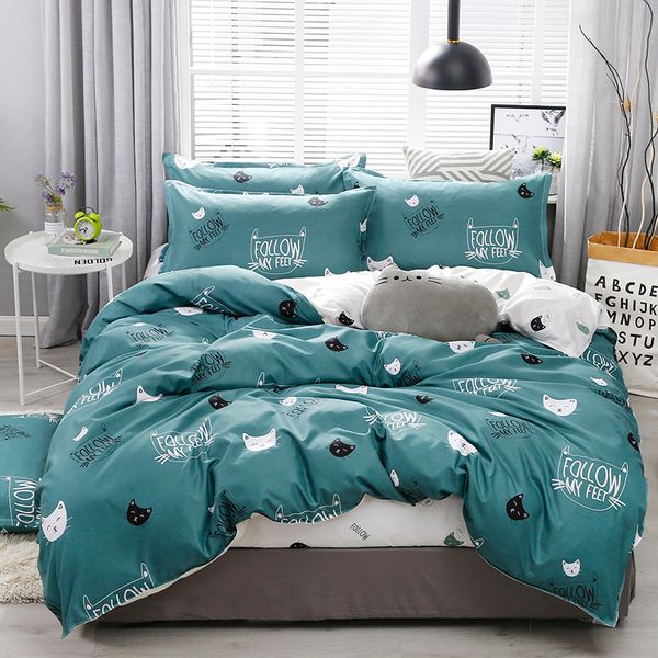 Conjunto de roupas de cama cover de edreca travesseiro de cama de cama conjunto preto e branco listras de listras de impressão capa de colcha de cama de lenha plana size size size