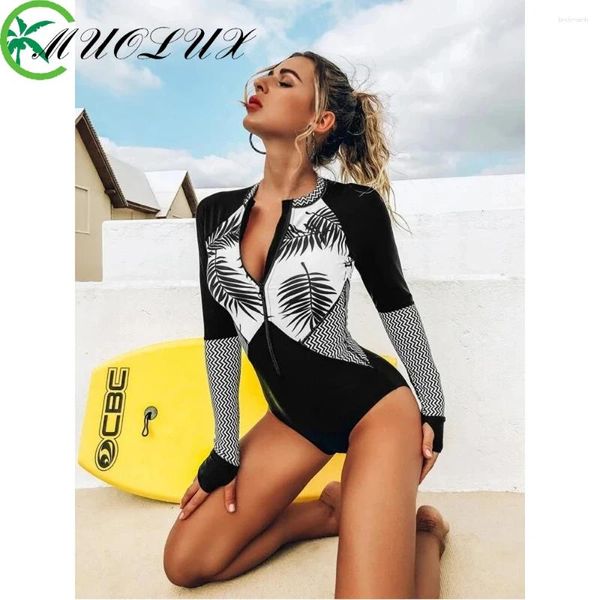 Costumi da bagno femminile MuOlux 2024 Rash Guard One Piece Woman Swimsuit Sport Stampa Surfing Surfing Bodying Baming Beachwear Monokini