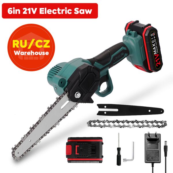 21V Mini poda elétrica portátil SAW Recarregável pequeno Wood Spliting Chainsaw 2 Battery Garden Power Tool