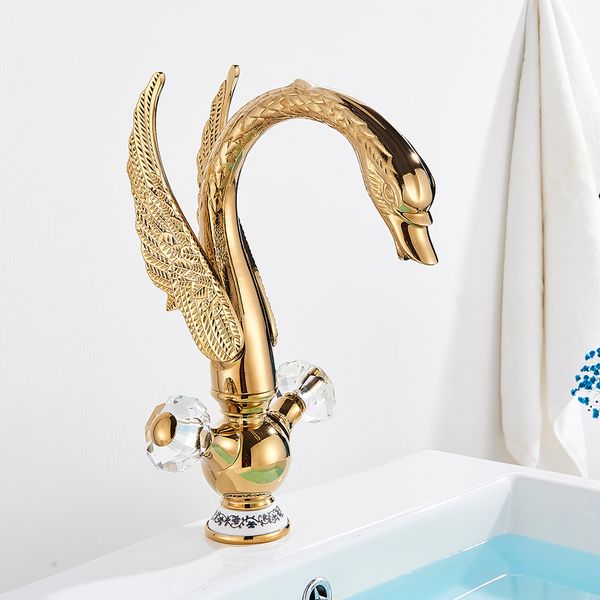 Luxus Gold Schwanbecken Wasserhahn Deck montiertes Badezimmer Wasserhahn Heißer und kaltes Wassermischer Tippbad Wasser Wasserhahn Becken Waschbecken Zapfen