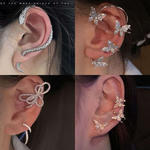 Clip auricolare a diamante con borchie farfalla con design di nicchia coreano, orecchini alla moda personalizzati, orecchini di fascia alta leggera e versatile