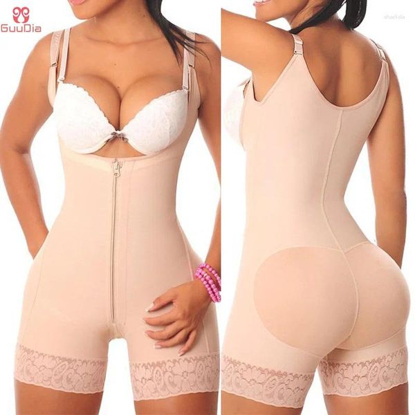 Kadın şekillendiricileri Guudia Geri Yağ Pürüzsüz Shapewear Tam Bodysuit Hulifting Karın Kontrol Vücut şekillendiricisi Faja colombianas kanca fermuarı