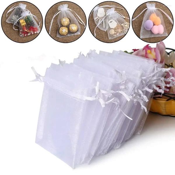 Bolsas de armazenamento 50pcs para festa trajada fornecimento de natal favorita jóias embalagens bolsas brancas de gaze de gaze de gaze de cordão