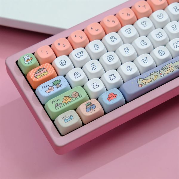 Acessórios moa 129 key smiley rosto pbt keycap moa perfil de cinco cápsulas de sublimação para jogos de teclado mecânico de teclado mx switch mx