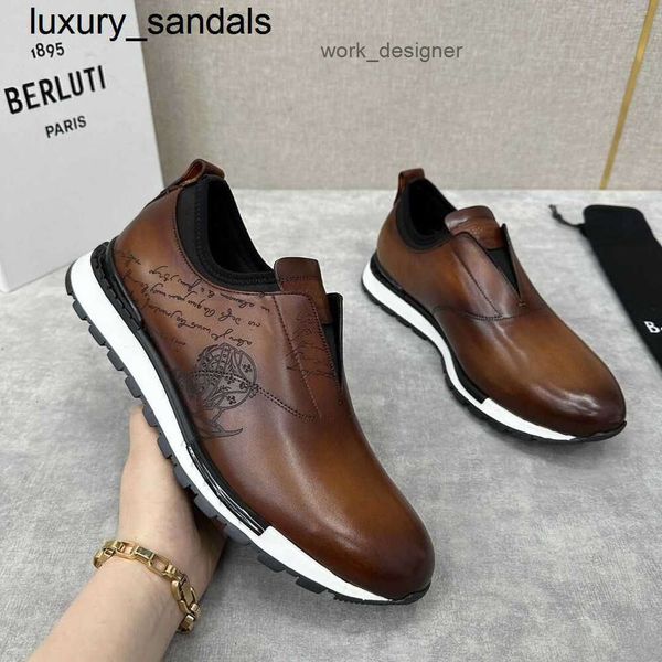 Berluti Business Leather Shoes Oxford Calfskin Made Top Quality Padrão de Sports Sportto de baixa qualidade de um passo Sneakerwq UF4V