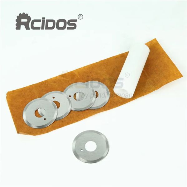 RCIDOS 50x16x1.0mm Máquina de corte de couro redonda lâmina redonda, faca de fatizador de couro bronzeado vegetal, peças de fatia, suporte de rolo de plástico