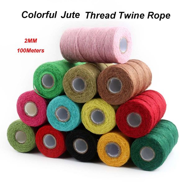 100 m/roll 2mm farbenfrohe Jute Seil Seilfädelkabel Handgemachtes DIY Bastel Seilschnur Farbe Geschenkverpackung Home Textile Dekor