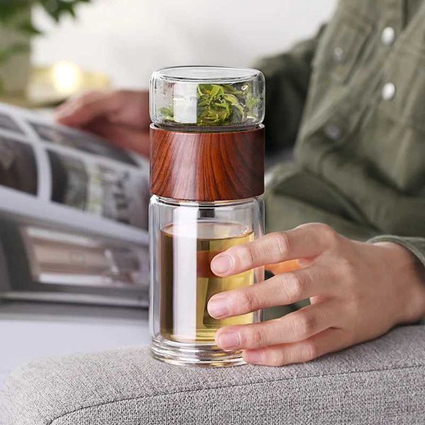 Кружки OneIsall Tea Water Bottle Bottle Dravel Drinkware Portable Double стеновая стеклянная чая из нержавеющей стали Infuser Filters The Tea Filter Tumbler 240410