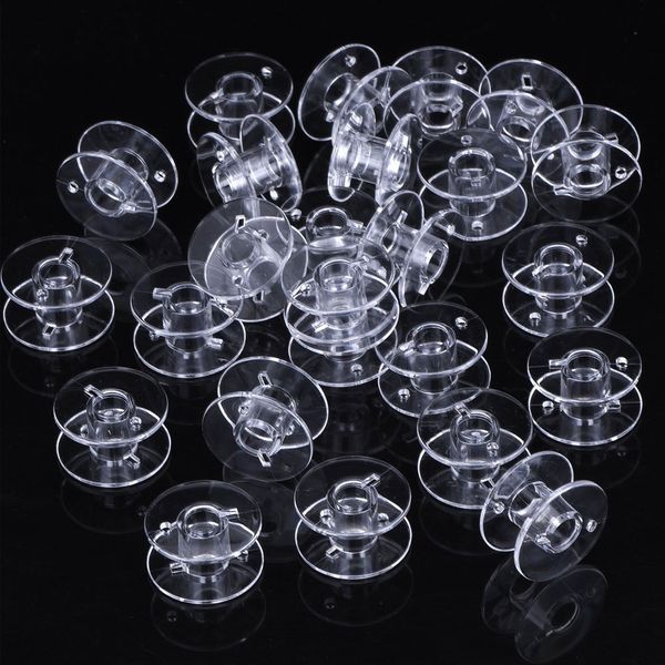 25pcs Bobbins vazios Costura de costura bobinas de plástico transparente com caixa de armazenamento de caixa para o irmão Janome Singer Elna TP-hot