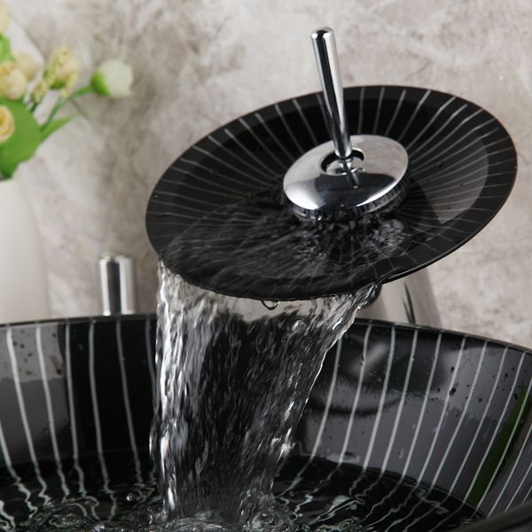 Torayvino Lavello da bagno Set 4 forme in vetro Lavaggio dipinto a mano Basino a foro singolo Montaggio Montano Casatta Cold Hot Mixer Tap Tap Tap