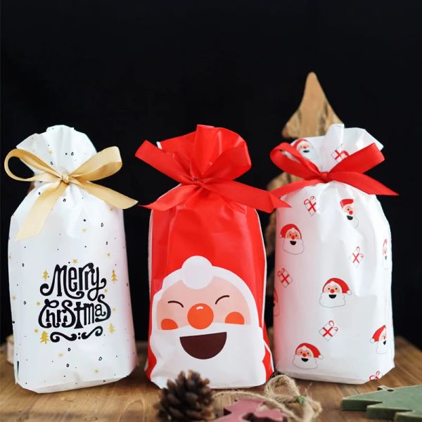 5/10pcs 15*23cm Noel Şeker Kurabiye Paketleme Çantası Yeni Yıl Hediye Çantası Noel Baba Claus Hediye Bisküvi Plastik Poşetler Parti Dekoru